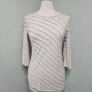 Chico's Textured Linen Blend Tunic Shirt Cream 3/4 Sleeve